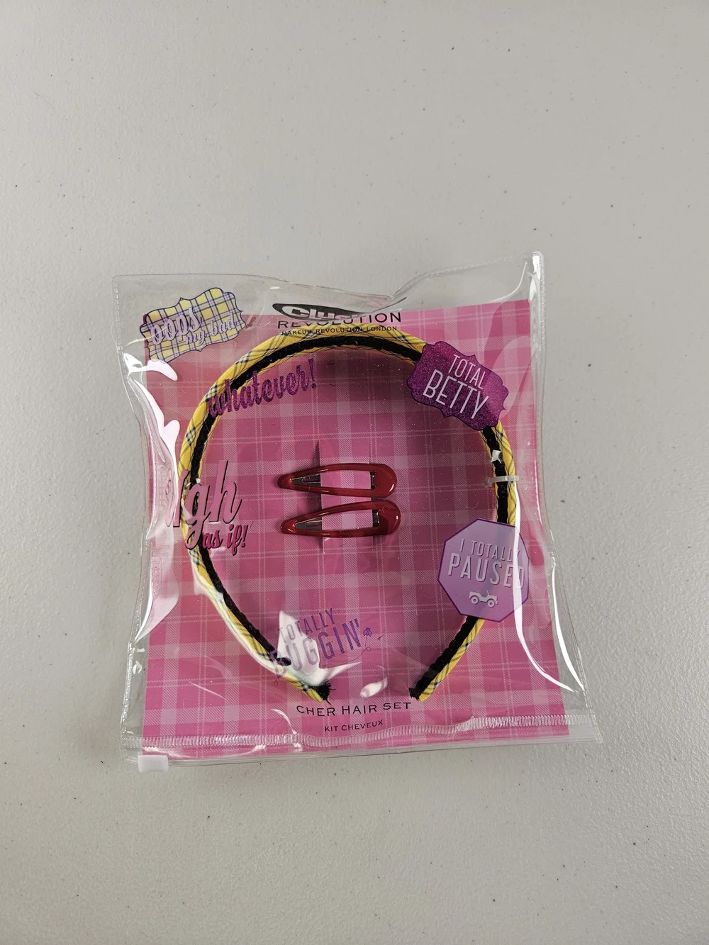 Clueless Yellow & Black Braided Kids Headband with Red Snap Clips